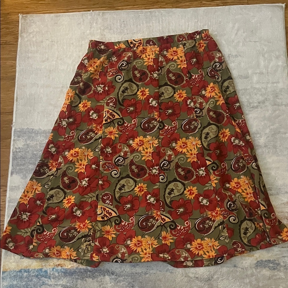 (095)Sag Harbor Floral A-Line Skirt - Red and Green